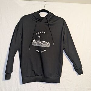 ROMWE Black Sweatshirt with Never Better Skeleton Coffin Design